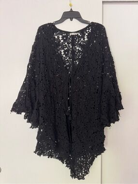 Free People Black Crochet Openwork Kimono